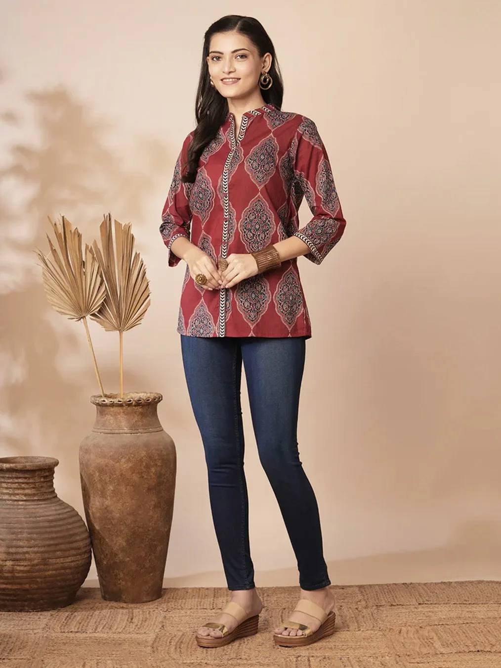 Dark Red Traditional Patterned Shirt